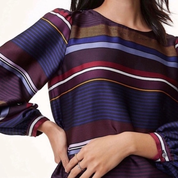 LOFT bubble Sleeve Striped blouse multicolor size XS - Picture 2 of 14